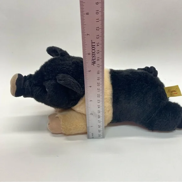 Aurora Miyoni Hampshire Pig Stuffed Animal Plush Black & Beige Life Like Toy - Picture 13 of 13